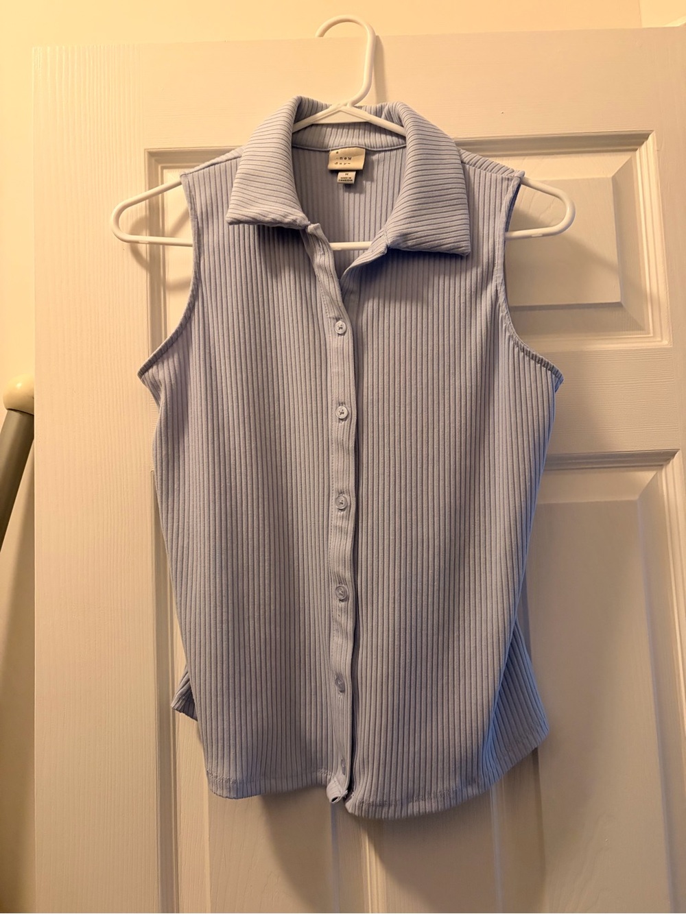 a new day Light Blue Ribbed Sleeveless Button-Up Shirt